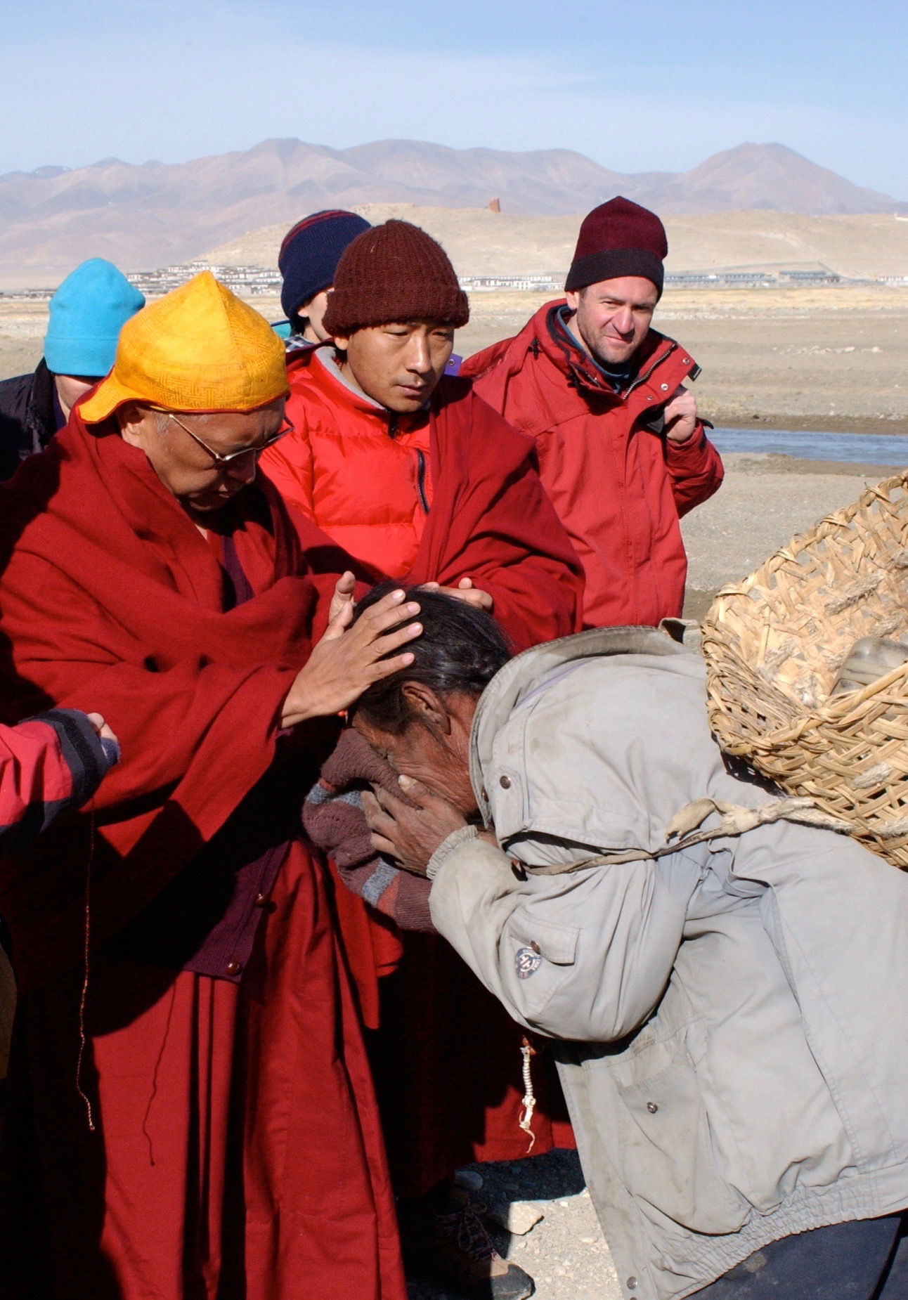 Blessing a farmer in Tingri, Tibet 2002. (Photo Bob Cayton)
