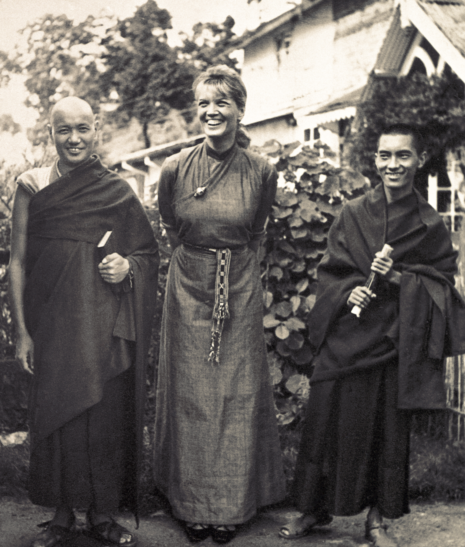 Lama Yeshe and Lama Zopa Rinpoche with their first Western student, Zina Rachevsky, Darjeeling 1970. (Photo LYWA)