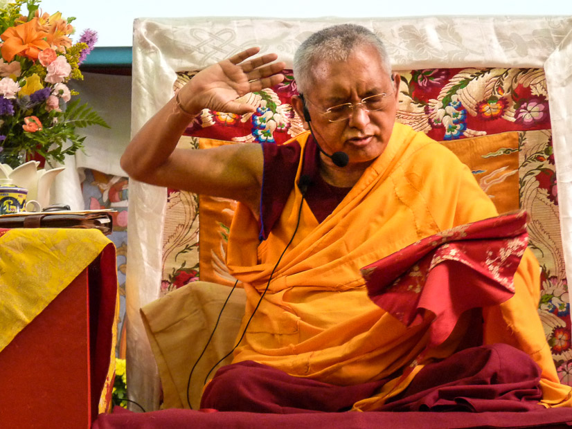 Lama Zopa Rinpoche teaching at Light of the Path, 2009. (Photo Sarah Brooks)