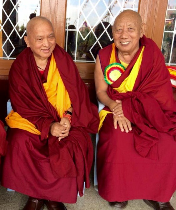 Lama Zopa Rinpoche with Geshe Gelek’s teacher, the abbot of Sera Je, Gyüme Khensur Rinpoche Lobsang Delek, who lived next door in Buxa. Rinpoche tells his story as an inspiring example of how intensively many of the monks studied. (Photo Ven Sangpo Sherpa)