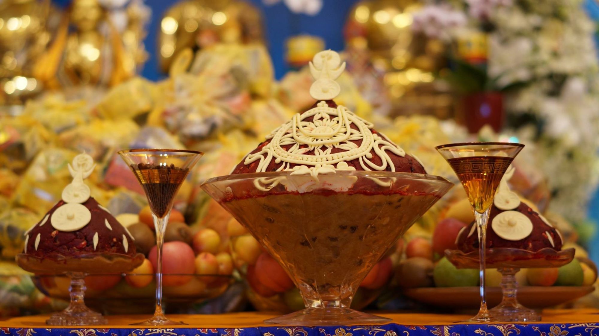 The substances for the tsog offering, ABC Singapore Long Life Offering to Lama Zopa Rinpoche, 2016. (Photo Bill Kane)