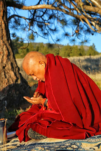 Lama Zopa Rinpoche blessing ants in Washington. Rinpoche has written a special practice for making Charity to Ants. (Photo Ven Roger Kunsang)