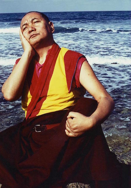 Lama meditating at the ocean in Sicily, 1983 (Photo: Jacie Keeley)