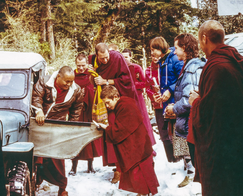 Lama Yeshe arrival at Tushita Retreat Centre, First Enlightened Experience Celebration, Dharamsala, India, 1982
