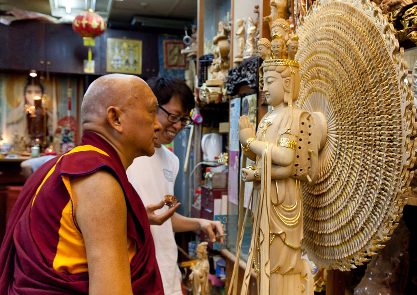 Rinpoche at the Dharma shop in Singapore, 2013. (Photo Stephen Ching)