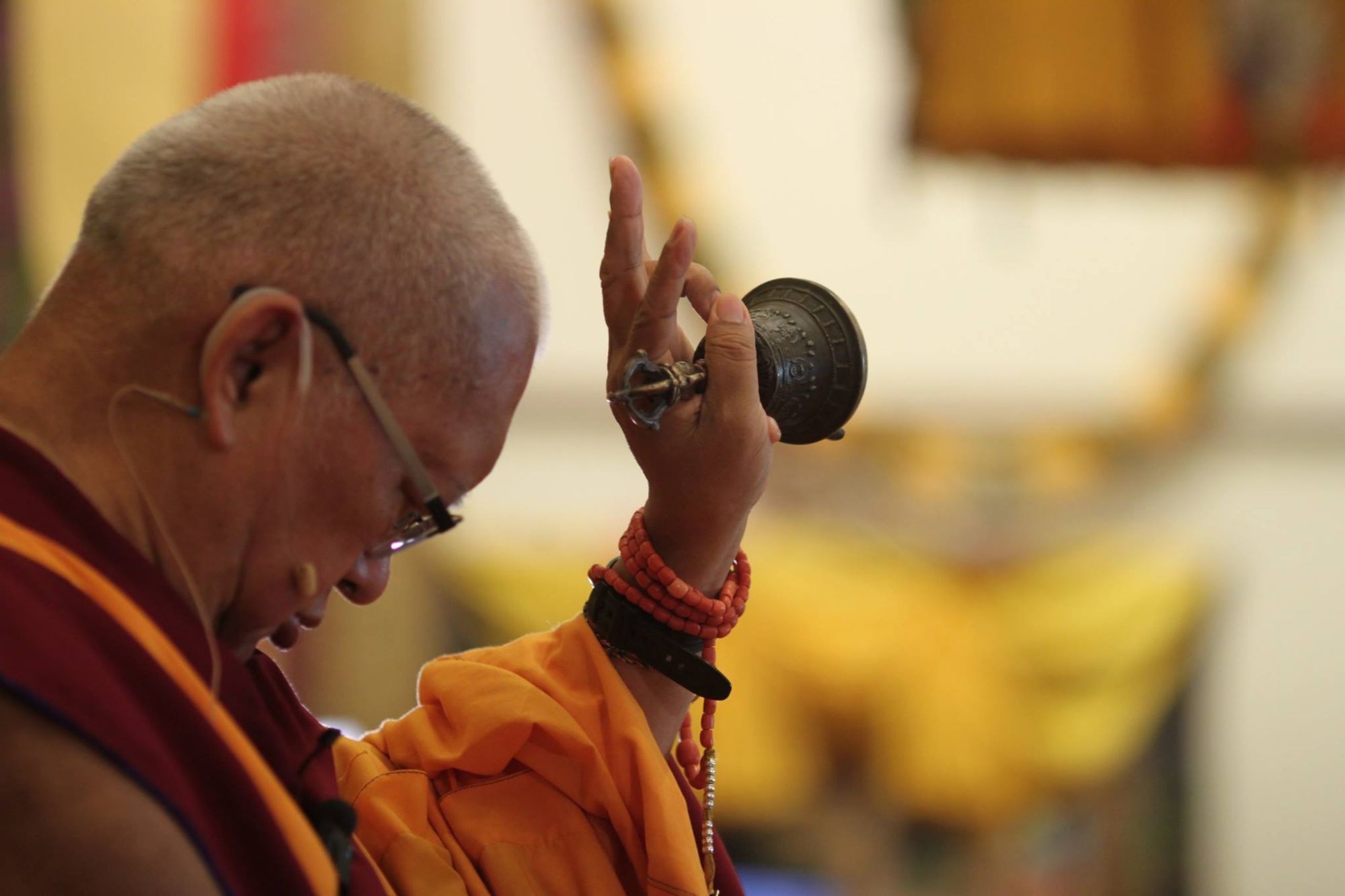 Lama Zopa Rinpoche offering the inner offering, ABC, Singapore, 2016. (Photo Bill Kane)