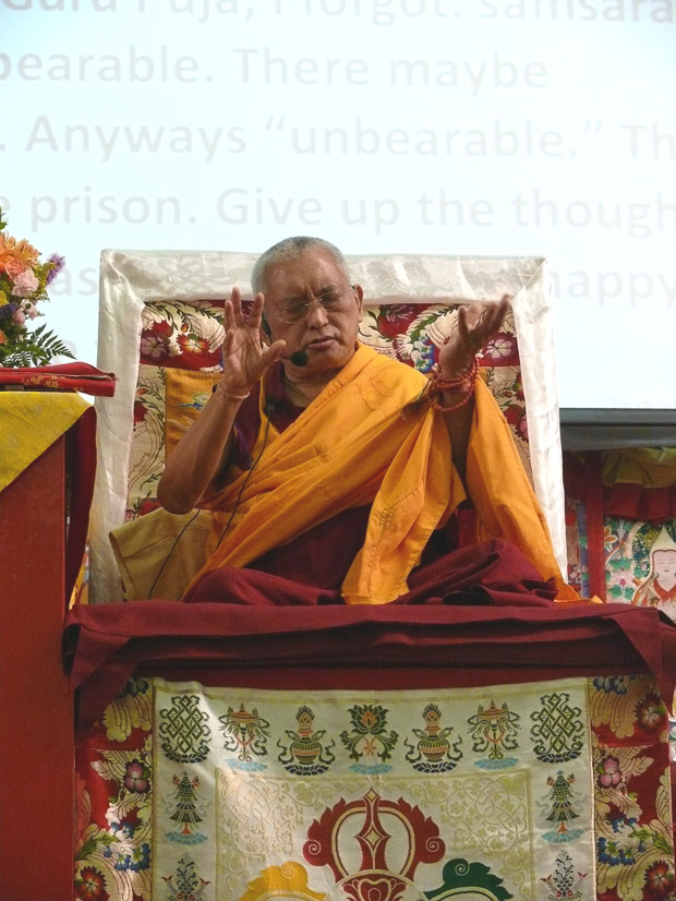 “Samsara is unbearable like a prison...” Lama Zopa Rinpoche teaching at Light of the Path, 2009. (Photo Kalleen Mortensen)